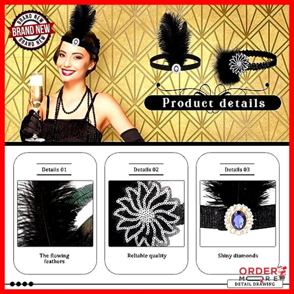 24-Piece Feather Headband Set for 1920s Costume Parties & Events main image 5